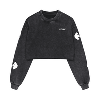 Washed Distressed Cropped Oversized Sweatshirt
