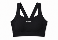 Itim na sports bra na may 'KOLAK' na tatak sa puting background